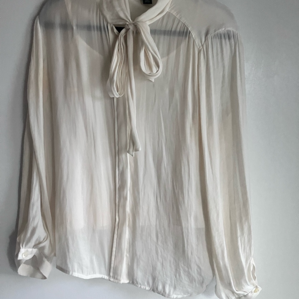 DKNY cream Tie-Neck Blouse with separate tank lining
